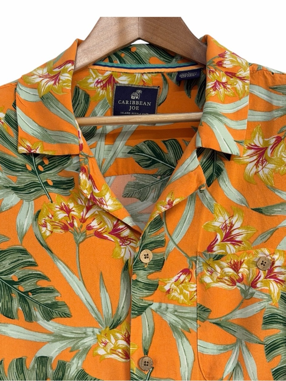 Caribbean Joe Orange Tropical Hawaiian Aloha Button-Up Shirt Men’s Large - Picture 3 of 6